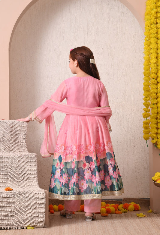 Girls Ethnic Wear β Chanderi Anarkali Set with Pant & Dupatta