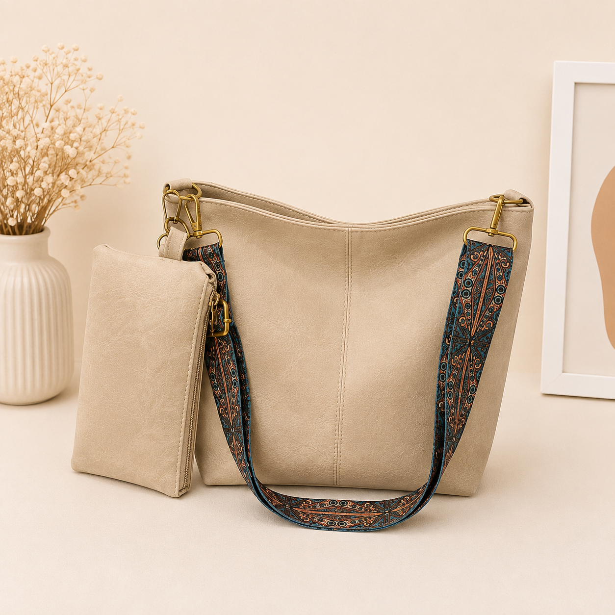 Premium 2-Piece PU Leather Tote Bag Combo (4 Colors)