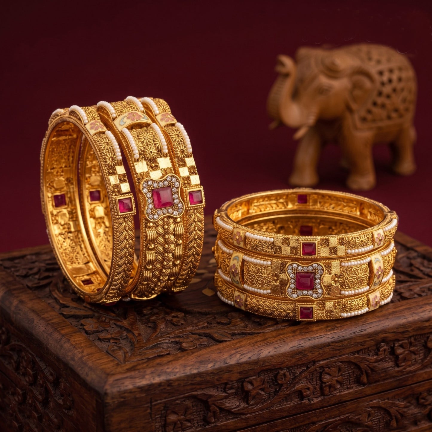 Premium Rajwadi Gold-Plated 6 Pcs Designer Chuda Set | Traditional Ethnic Bangles for Women