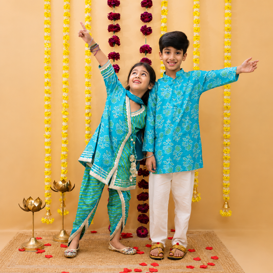 Kids Brother & Sister Matching Ethnic Wear Combo Set | Premium Festive Collection for Boys & Girls