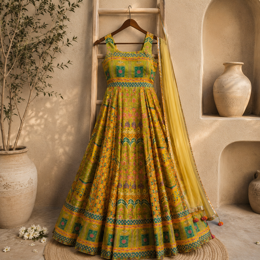 Premium Pure Jimmy Organza Silk Digital Printed Anarkali Gown with Dupatta