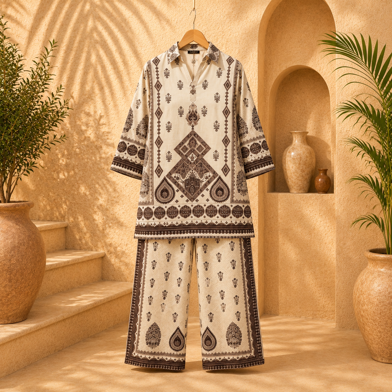 Premium Printed Imported Fabric Co-Ord Set – Beige