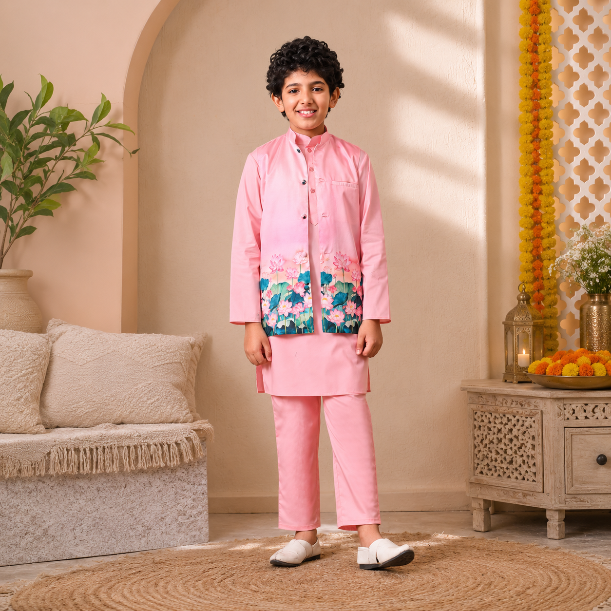 Ethnic Wear for Girls & Boys – Chanderi Anarkali Set & Kurta Pyjama with Taffeta Jacket