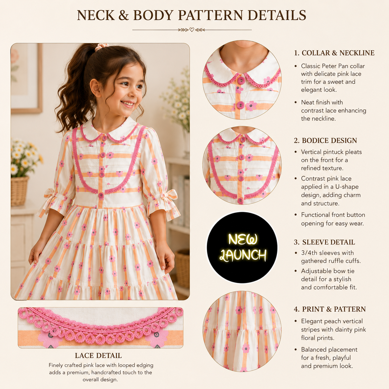 Premium Girls Floral Peter Pan Collar Frock | Mul Cotton Lining | Party Wear Dress (2β7 Years)