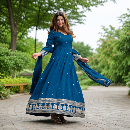 Sparshy 2 Piece Art Silk Embroidered Anarkali Suit with Dupatta – Festive Wear