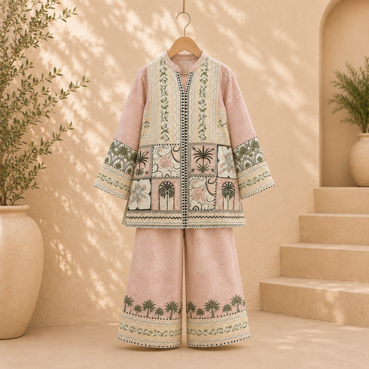 Premium Satin Printed Co-Ord Set for kids - Blush Pink