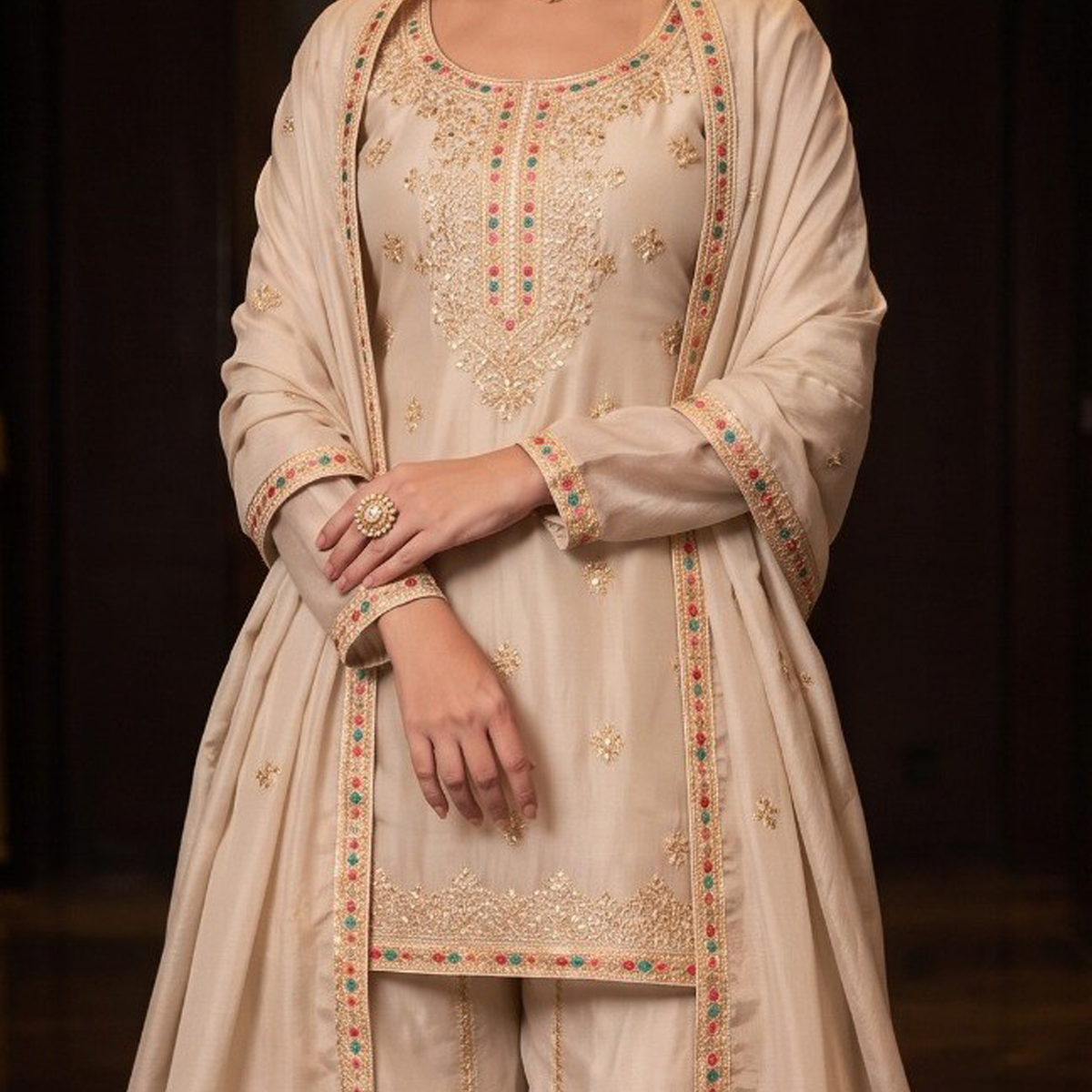 Luxury Festive Embroidered 3 Piece Ethnic Suit