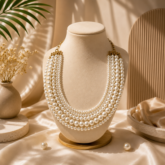Luxury Multi-Layer Pearl Statement Necklace for Women | Elegant Bridal & Party Jewelry