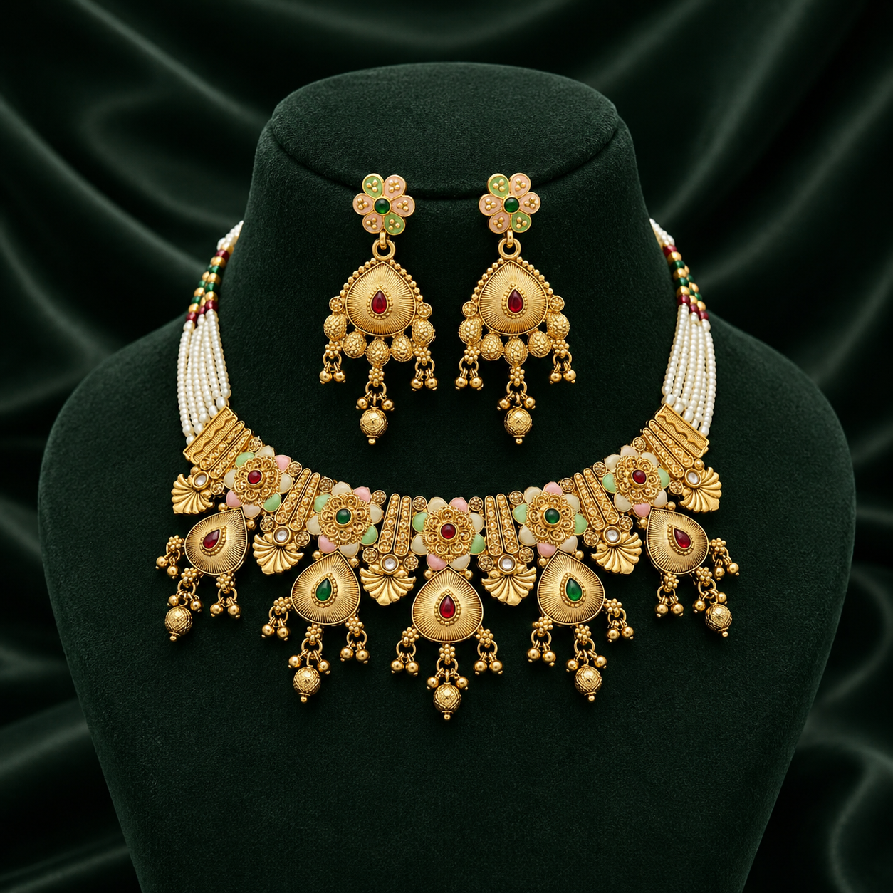 Royal Rajwadi Moti Necklace & Earrings Set | Ethnic Party Wear Jewellery