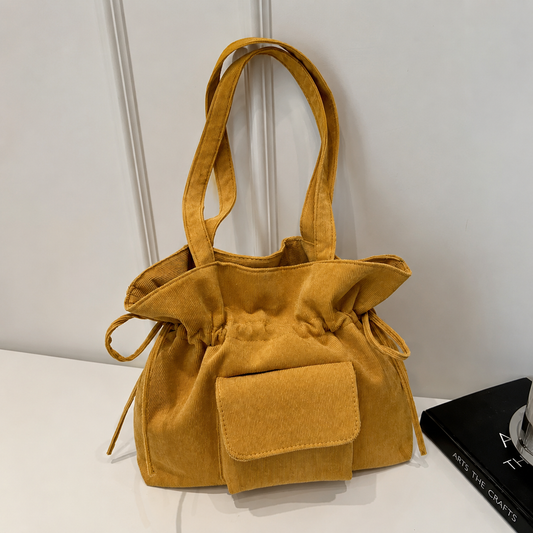 Women's Premium Mustard Corduroy Tote Bag | Casual Shoulder Handbag