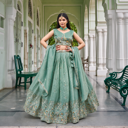 Designer Sequin Embroidered Gold Crush Party Wear Semi-Stitched Lehenga Choli Set