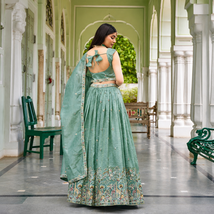 Designer Sequin Embroidered Gold Crush Party Wear Semi-Stitched Lehenga Choli Set