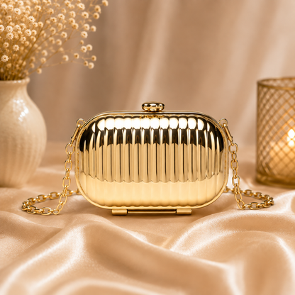 Imported Metallic Box Clutch Bag with Chain Strap | Party Wear Evening Sling (Gold & Silver)