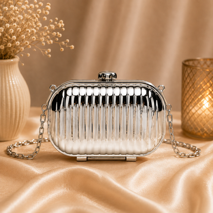 Imported Metallic Box Clutch Bag with Chain Strap | Party Wear Evening Sling (Gold & Silver)
