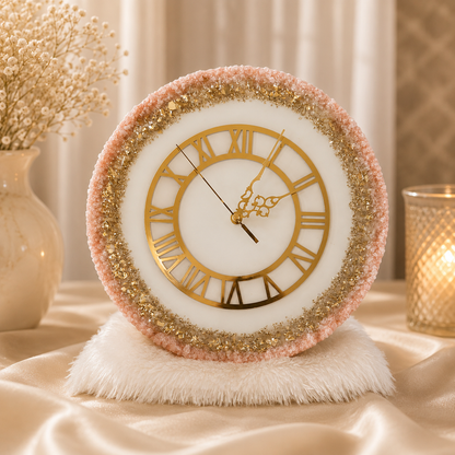 Luxury 3D Resin Clock – Handmade Pink & Gold Epoxy Table Clock | Modern Home Décor