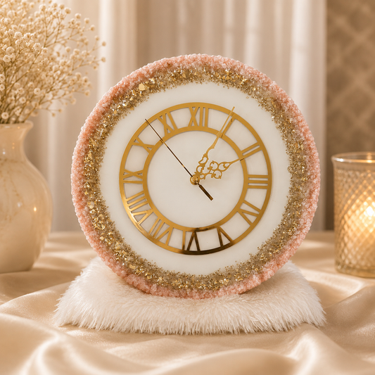 Luxury 3D Resin Clock – Handmade Pink & Gold Epoxy Table Clock | Modern Home Décor
