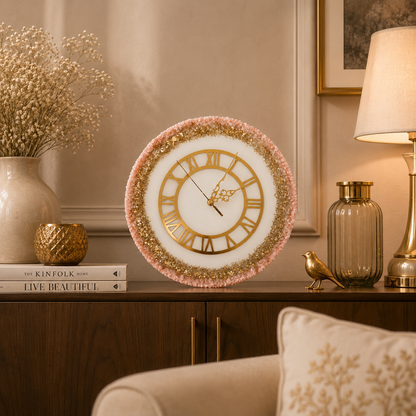 Luxury 3D Resin Clock – Handmade Pink & Gold Epoxy Table Clock | Modern Home Décor