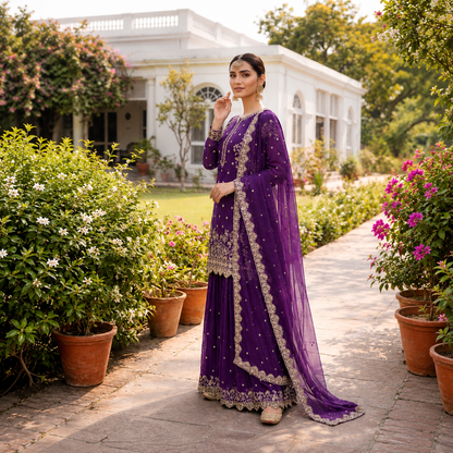 Women's Premium Faux Georgette Embroidered Sequins Kurti Palazzo Set with Dupatta | Party & Festive Wear