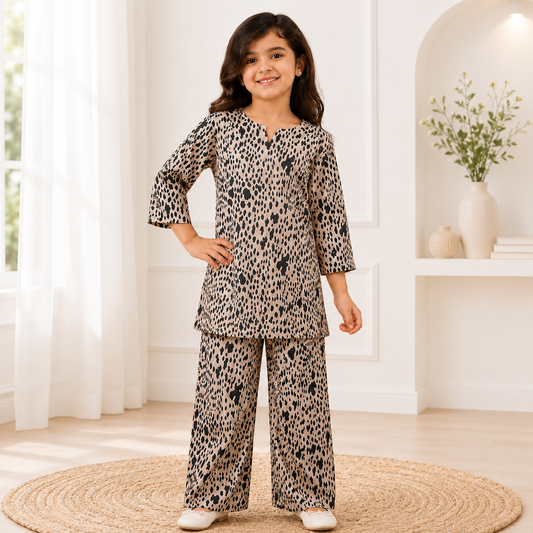 Stylish Mal Satin Printed Top with Matching Palazzo Set for Girls
