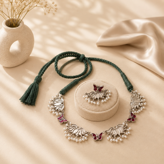 Women's Premium Butterfly Pearl Choker Necklace Set