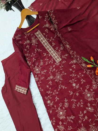 Premium Pure Vichitra Silk Kurta Set with Embroidered Dupatta | Sequence Work