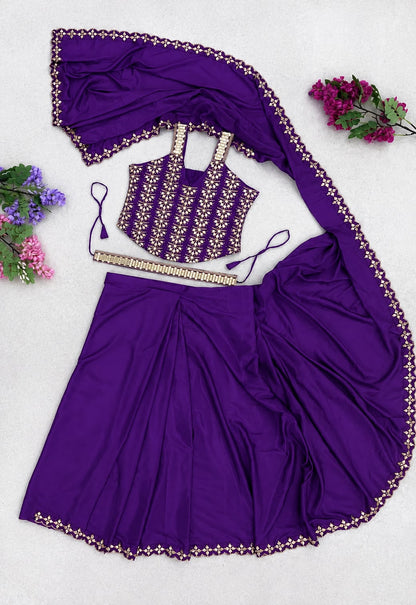 Premium Ready-to-Wear Heavy Crepe Silk Saree with Embroidered Blouse & Belt | Golden Foil Work