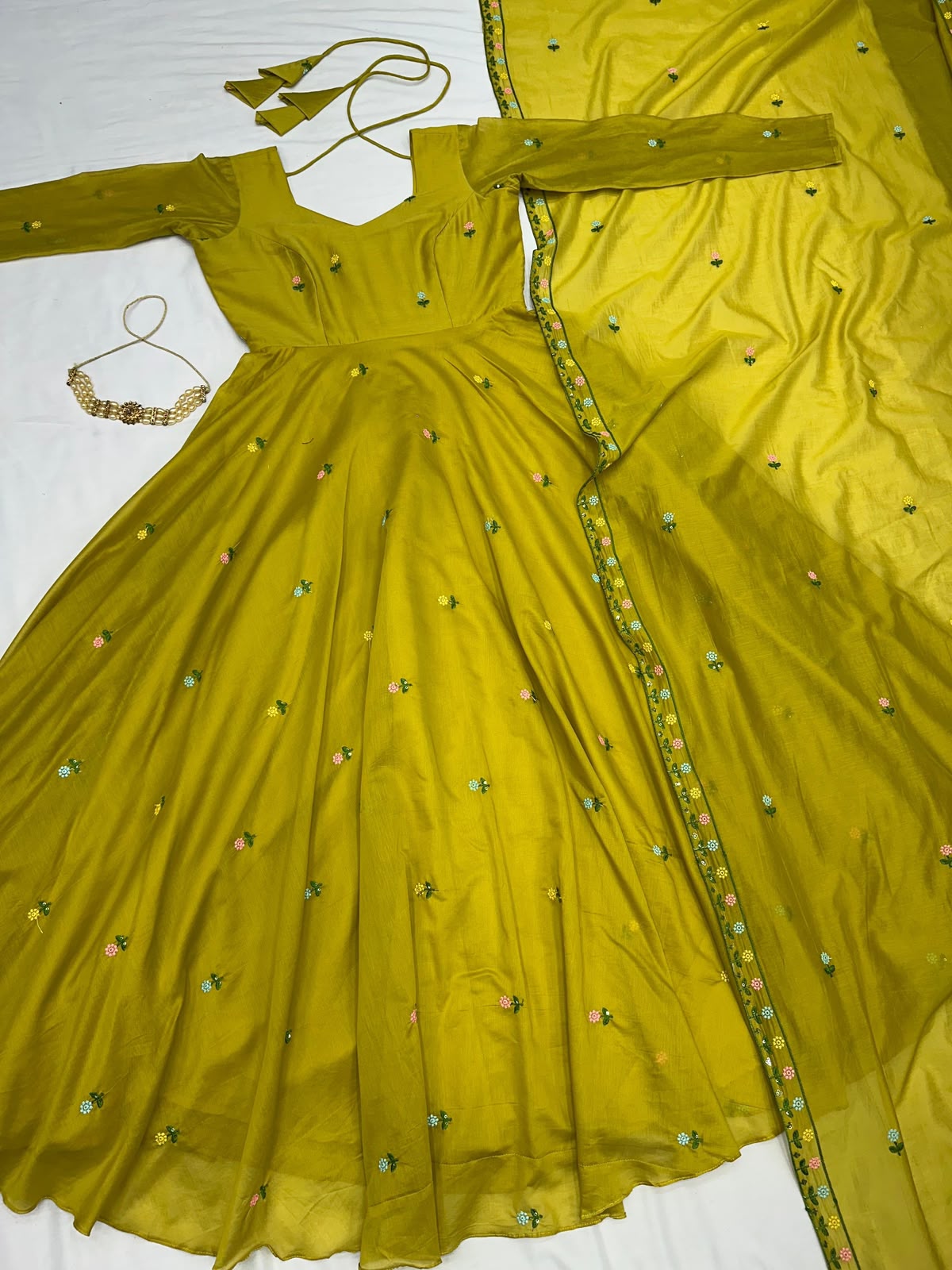 Women's Embroidered Rangoli Silk Gown with Dupatta | Festive & Party Wear | Free Shipping