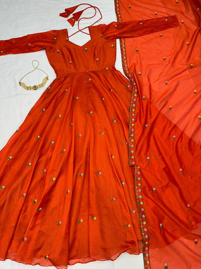 Women's Embroidered Rangoli Silk Gown with Dupatta | Festive & Party Wear | Free Shipping