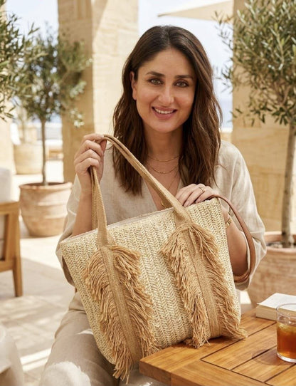 Handcrafted Woven Fringe Tote Bag with Matching Boho Sling