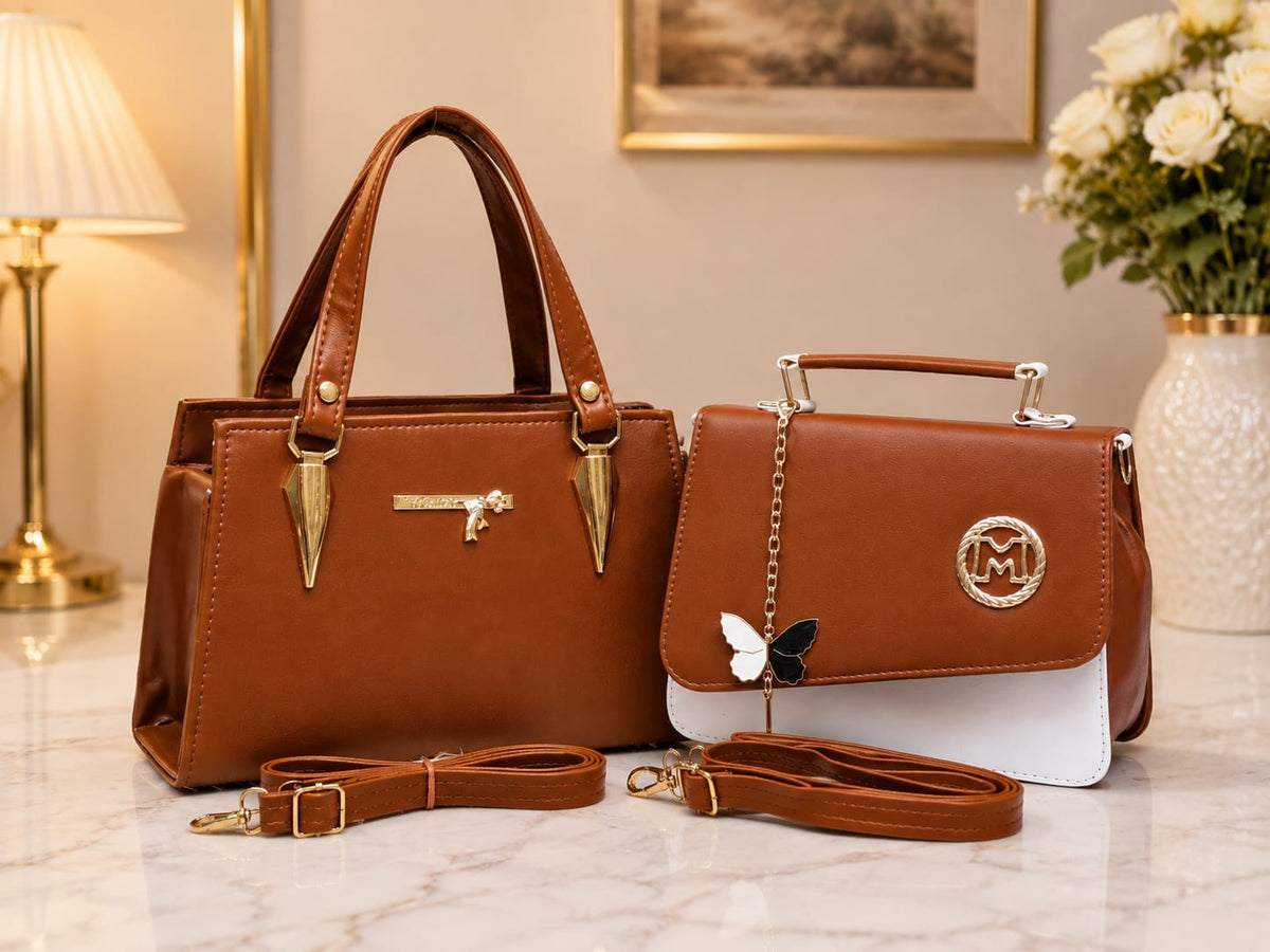 2 Pcs Ladies Handbag & Sling Combo Set | Handy + Crossbody Sling Bag