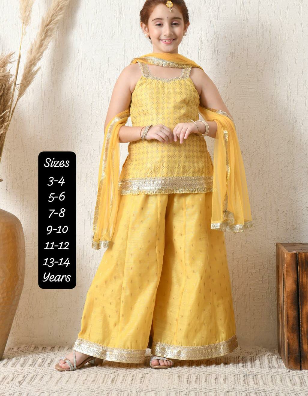 Pretty Mustard Yellow Ethnic Sharara Set with Dupatta – Festive Chanderi Outfit