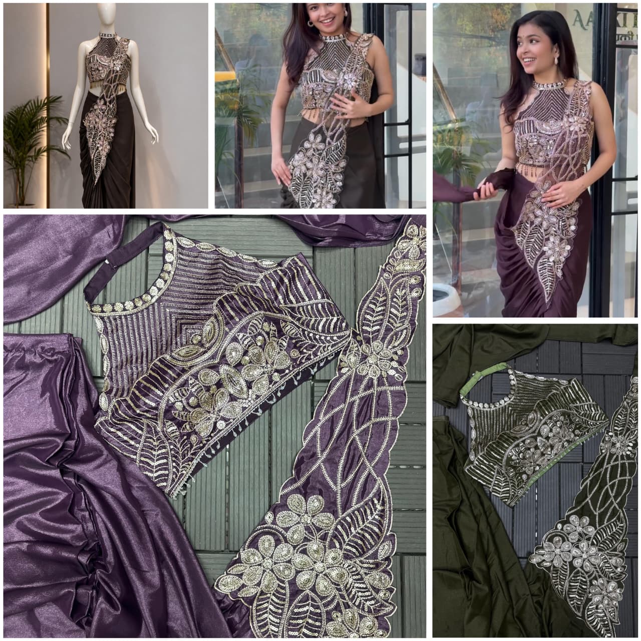 Premium Ready-to-Wear Embroidery Sequence Saree with Fully Stitched Blouse | Star Georgette | Available in 2 Elegant Colors