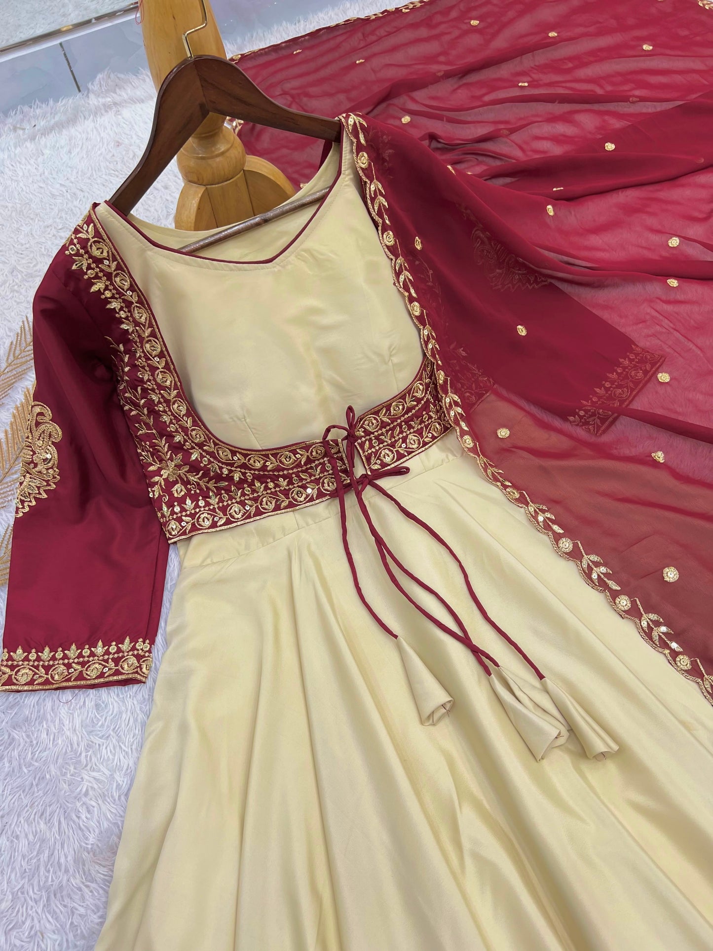 Women's 3-Piece Embroidered Crepe Gown Set with Koti & Georgette Dupatta | Party & Festive Wear