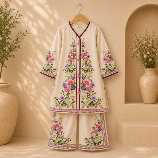 Stylish Mal Satin Printed Kurti with Matching Pant Set for Girls