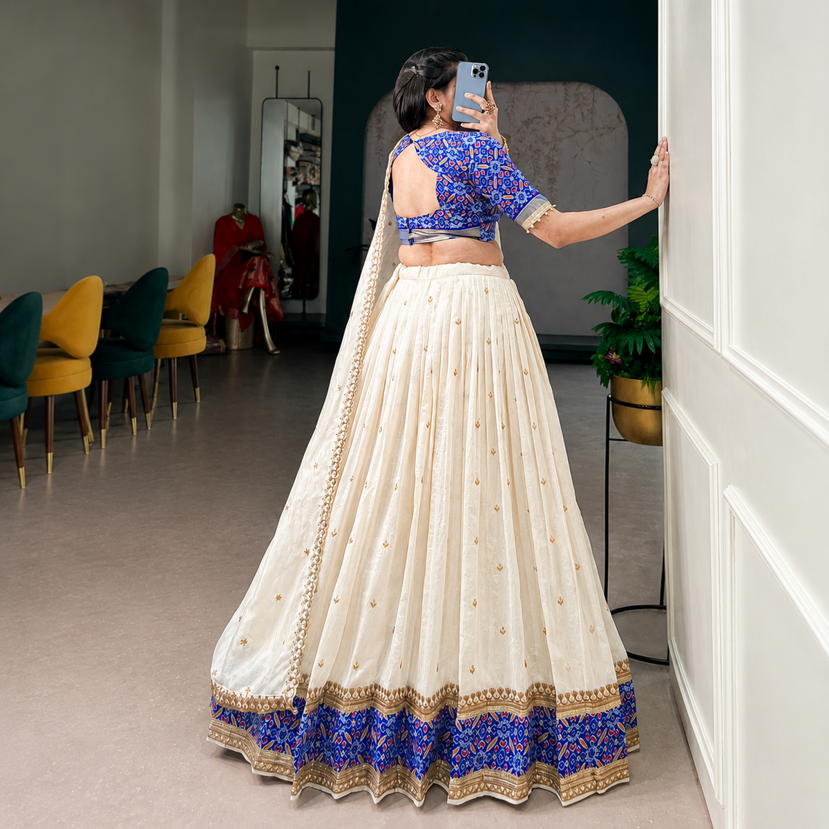 Party Wear Designer Vichitra Silk Lehenga Choli – Sequin & Thread Embroidery | Unstitched Blouse