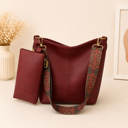 Premium 2-Piece PU Leather Tote Bag Combo (4 Colors)