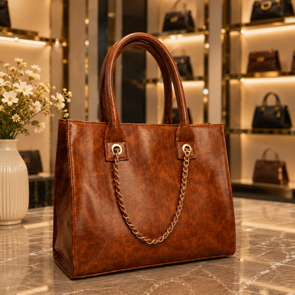 Luxury Crocodile Texture Women's Tote Handbag with Gold Chain Accent – 3 Color