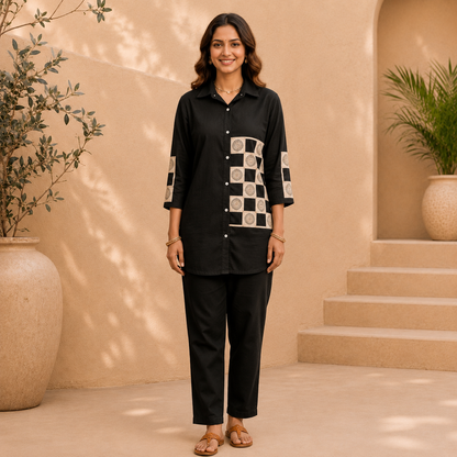 Premium Imported Fabric Embroidered Co-Ord Set – Black