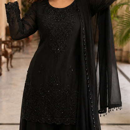 Black Beauties Premium 3-Piece Beads Work Suit Set | Chinnon Fabric | Party & Festive Wear