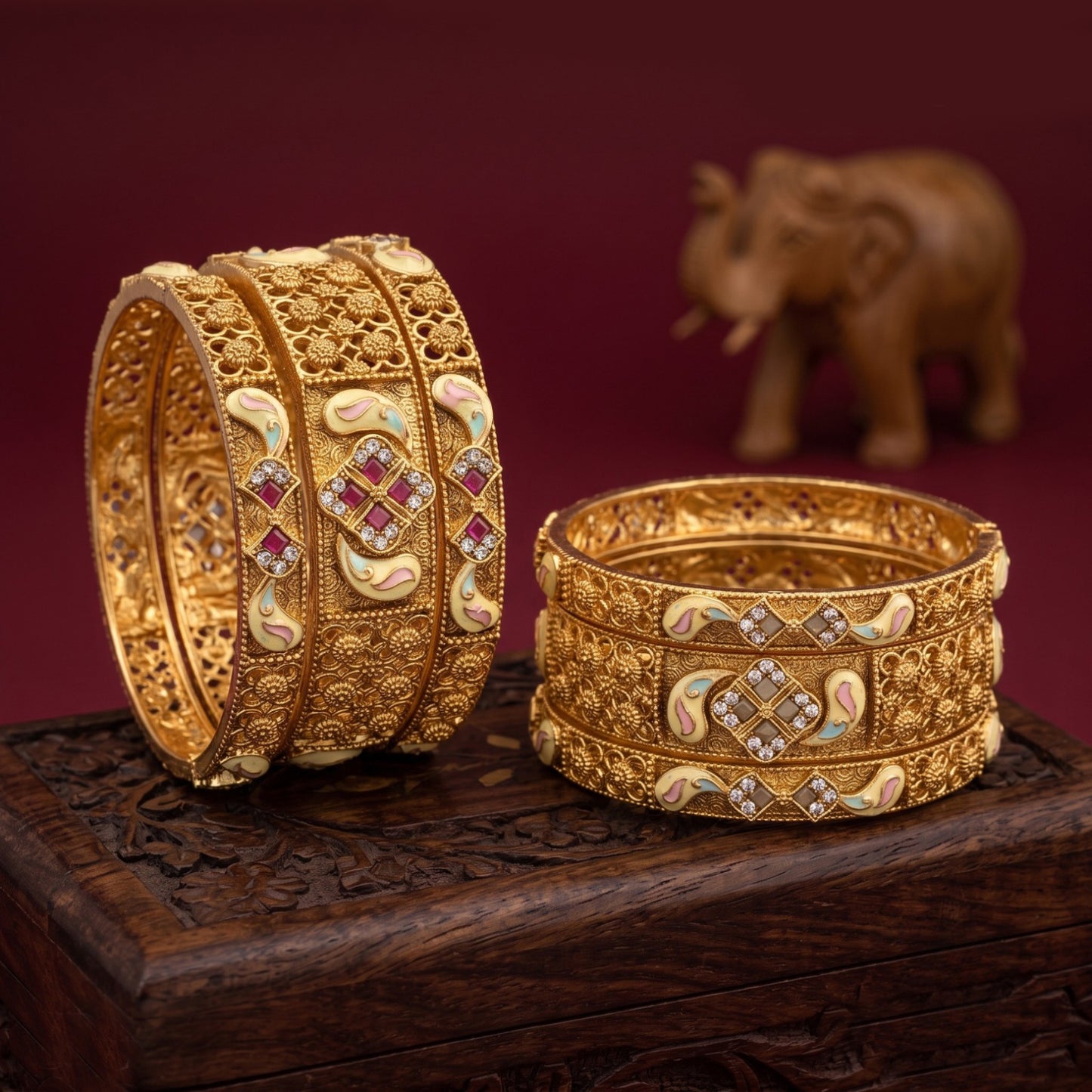 Premium Rajwadi Gold-Plated 6 Pcs Designer Chuda Set for Women | Traditional Ethnic Bangles