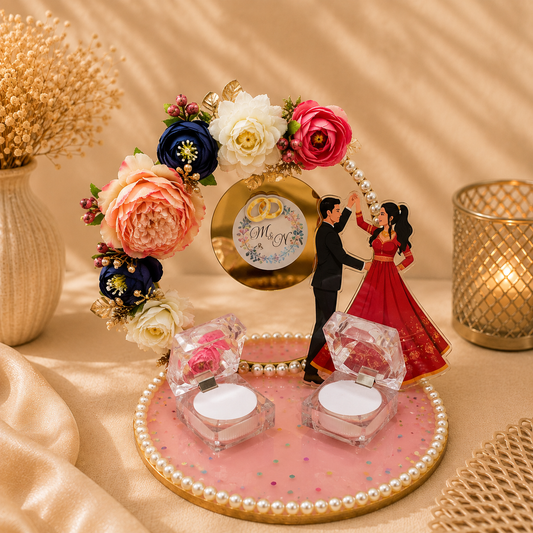 Personalized Engagement Ring Platter with Couple Name | Floral Ring Ceremony Tray