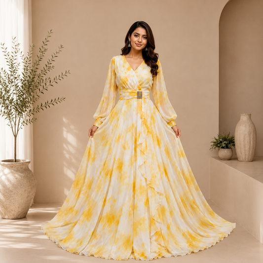 Premium Tie-Dye Georgette Flared Maxi Gown for Women
