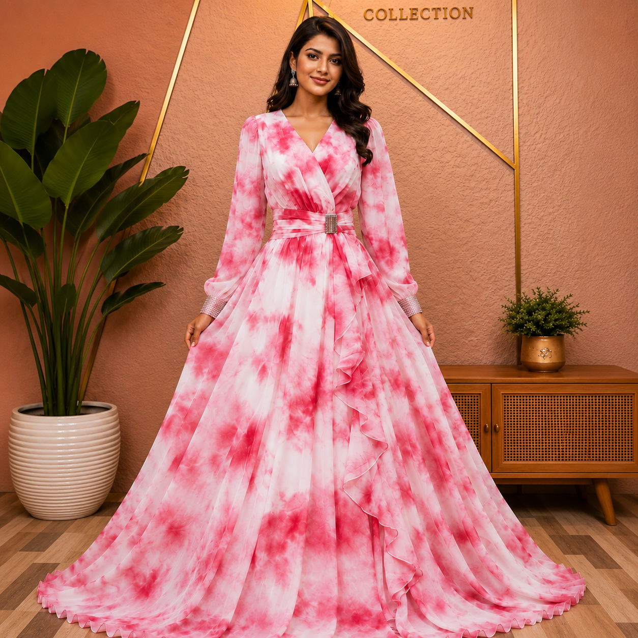 Premium Tie-Dye Georgette Flared Maxi Gown for Women