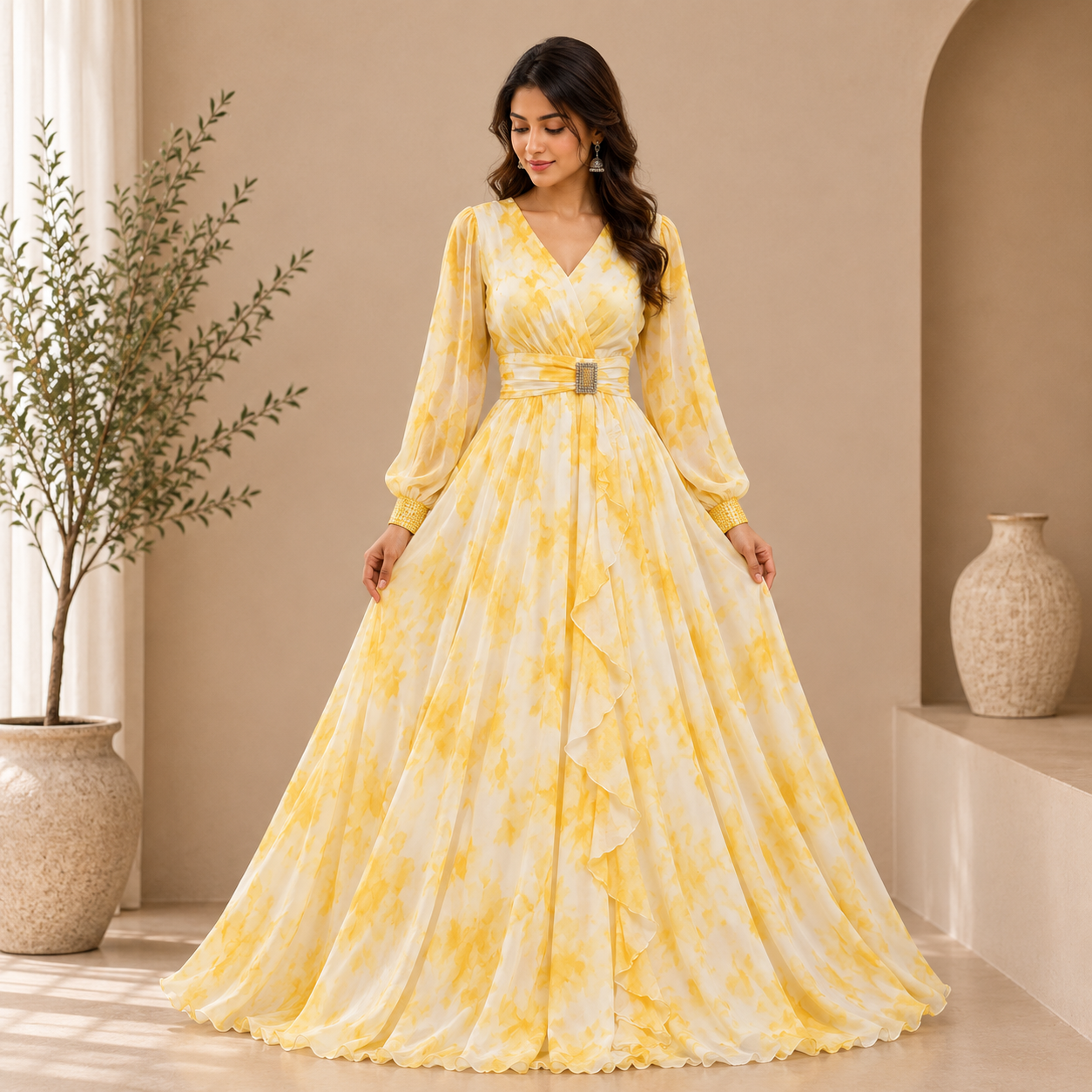 Premium Tie-Dye Georgette Flared Maxi Gown for Women