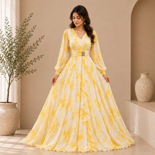 Premium Tie-Dye Georgette Flared Maxi Gown for Women