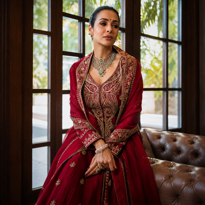 Designer Chinon Silk Anarkali Gown Set with Embroidered Dupatta