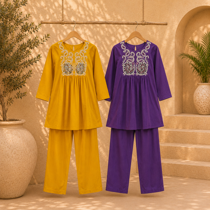 Premium Heavy Cotton Embroidered Co-Ord Set for Women | Cotton Kurti & Pant Set