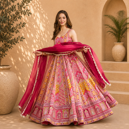 Premium Pure Jimmy Organza Silk Digital Printed Anarkali Gown with Dupatta