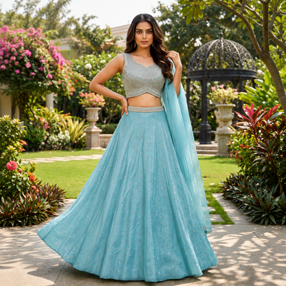 Premium Simar Silk Party Wear Lehenga Set with Beads Work | 3 Colors Available