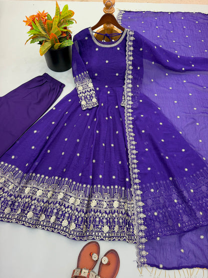 Women's Premium Ethnic Wear Embroidered Gown Set with Dupatta